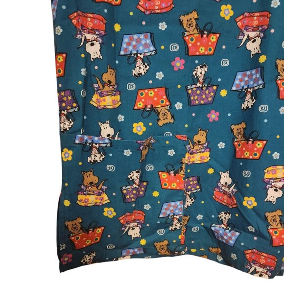 MHD Scrubs Teal Dog Floral Print Scrubs Top Size M 10/12 - Picture 2 of 5